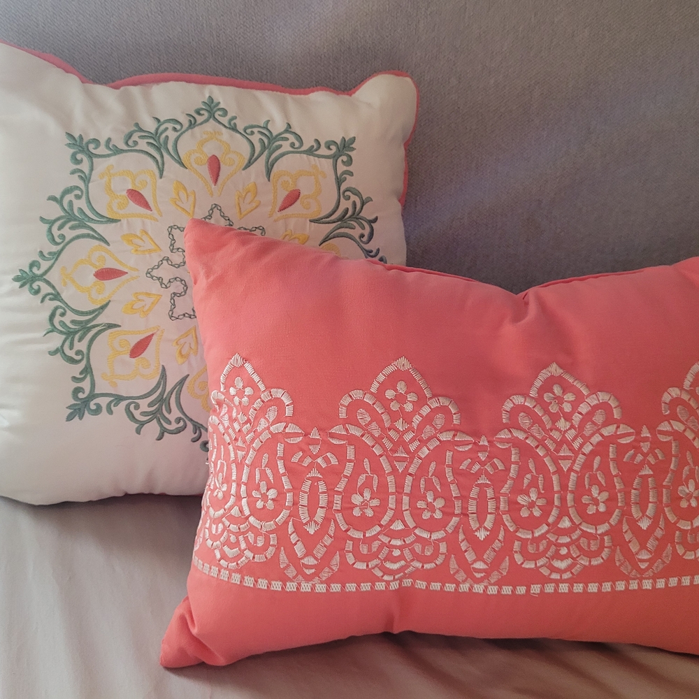 Coral and White Decorative Pillows